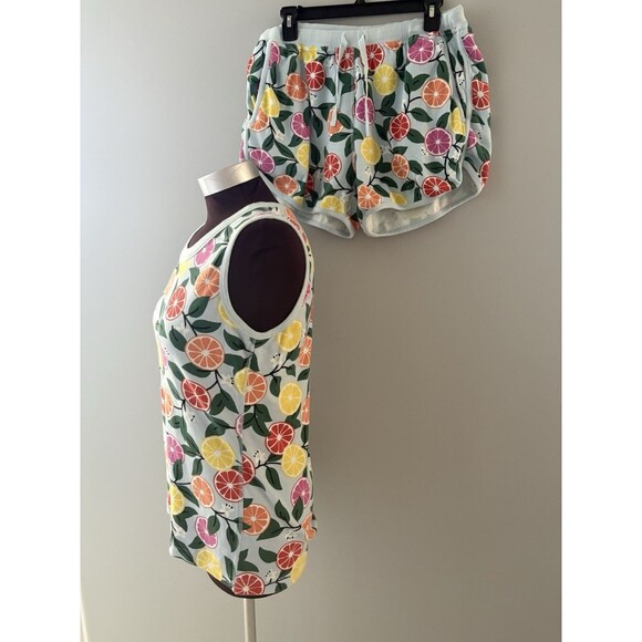 Hanna Andersson 2 Pc Pajama Short Set Size L Blue Sleeveless Cotton Citrus Fruit - Picture 2 of 16